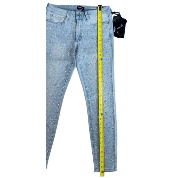 NWT Bebe Shooting Star Skinny Jeans 29 Crystal Rhinestone Light Wash Y2K Glam - Picture 13 of 15